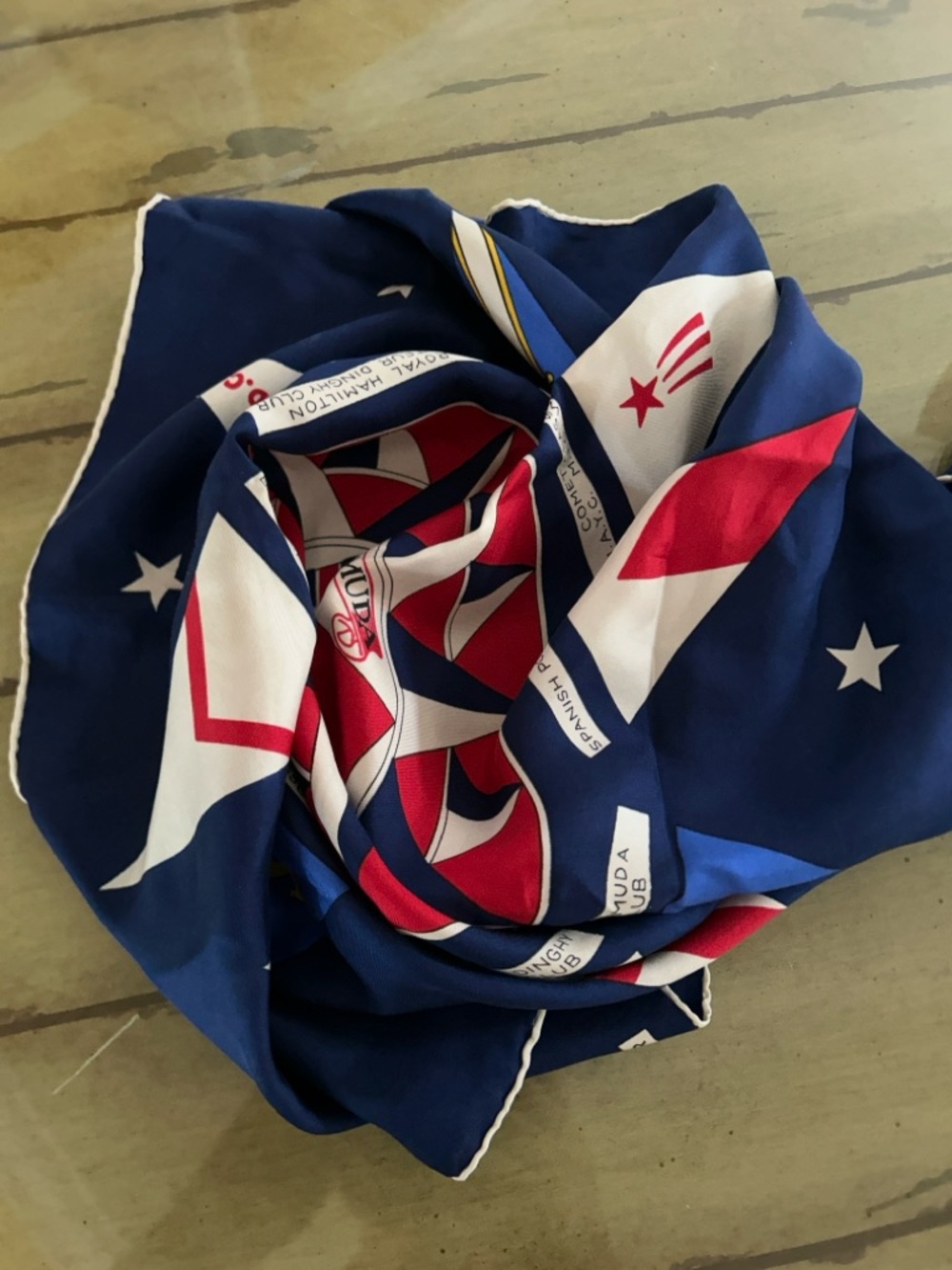 Nautical Star Compass Print Silk Scarf - Navy, Red & White silk Kreier - Picture 3 of 11